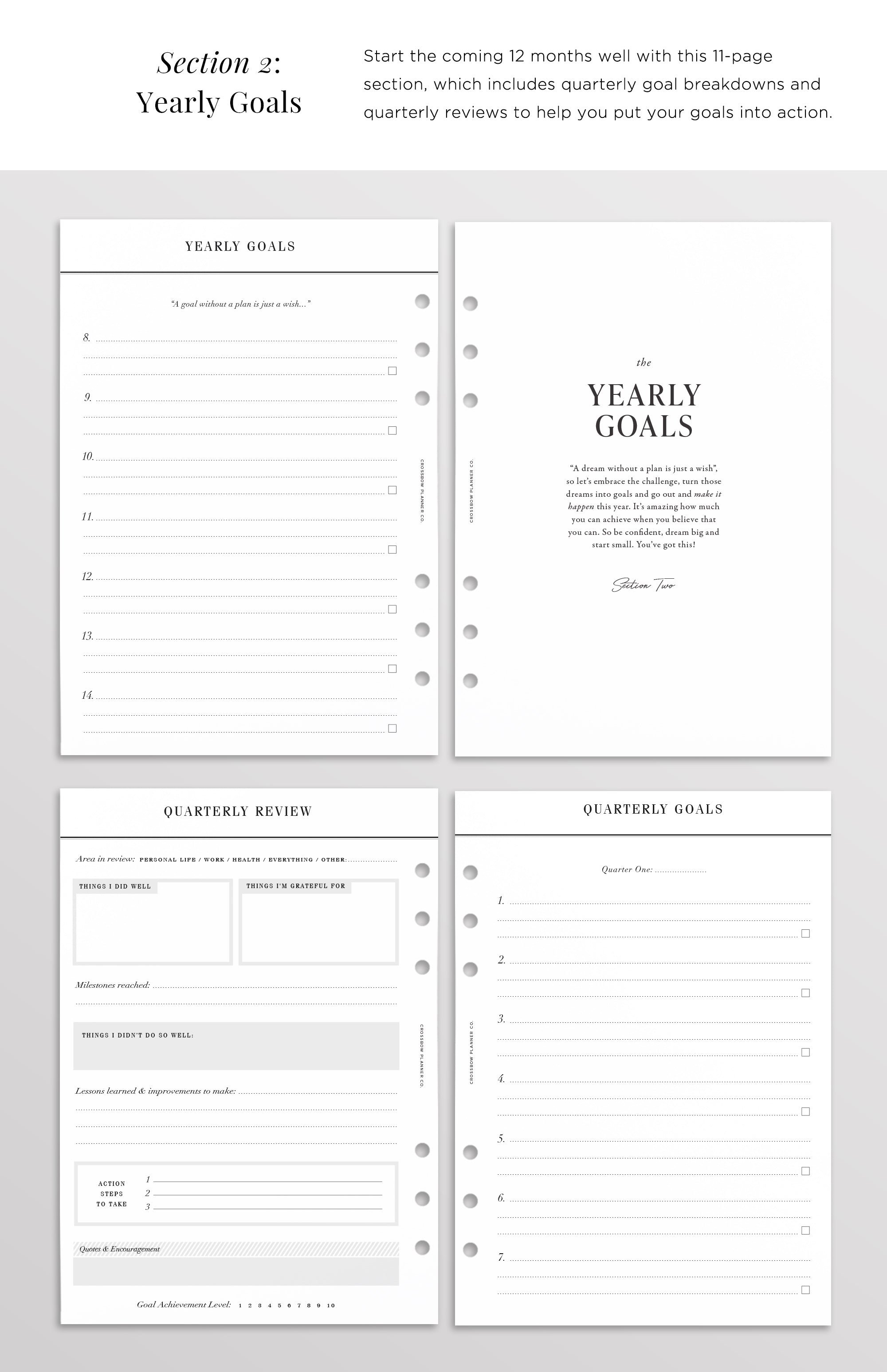 A5 yearly planner inserts undated