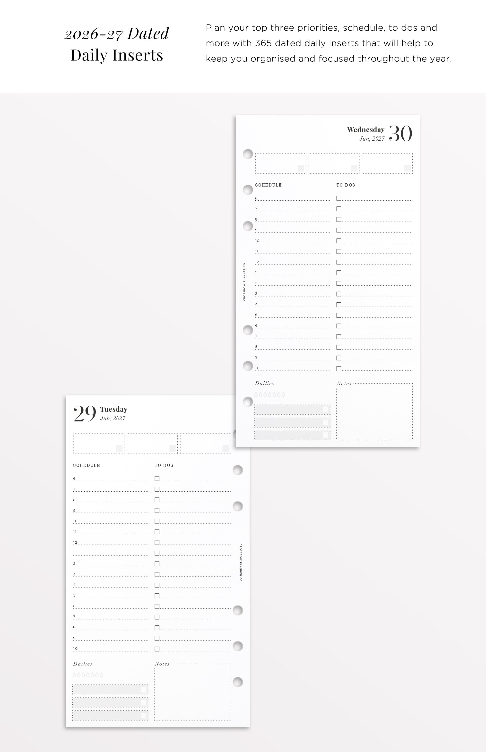 personal daily mid year planner inserts