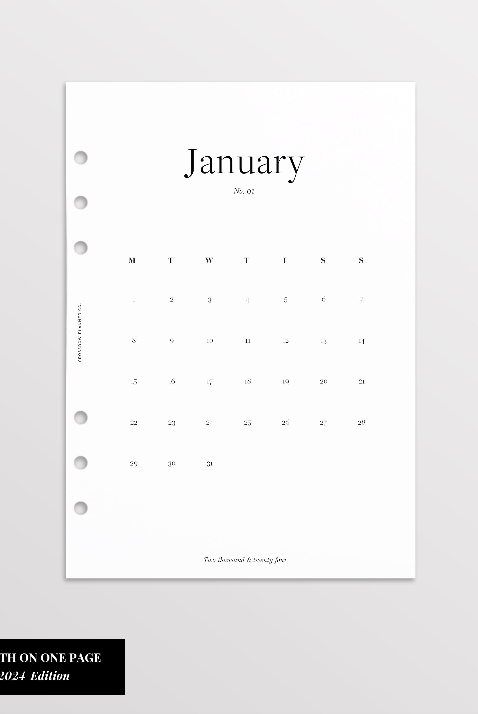 A5 2024 Month On One Page Inserts
