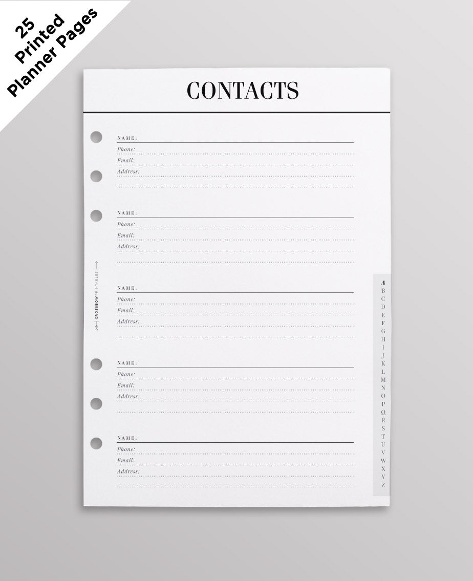 a5 contacts planner refill