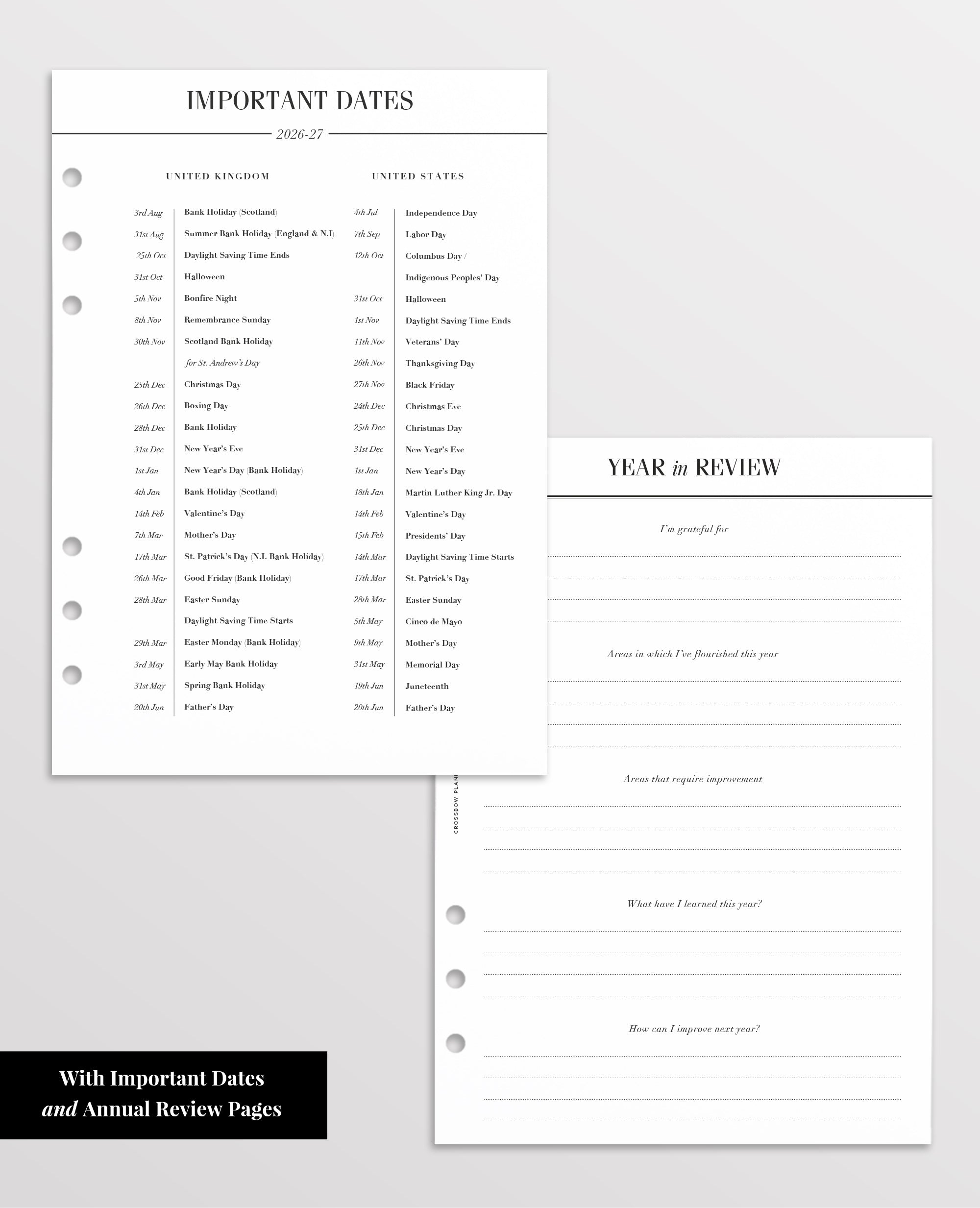 filofax a5 refill mid year
