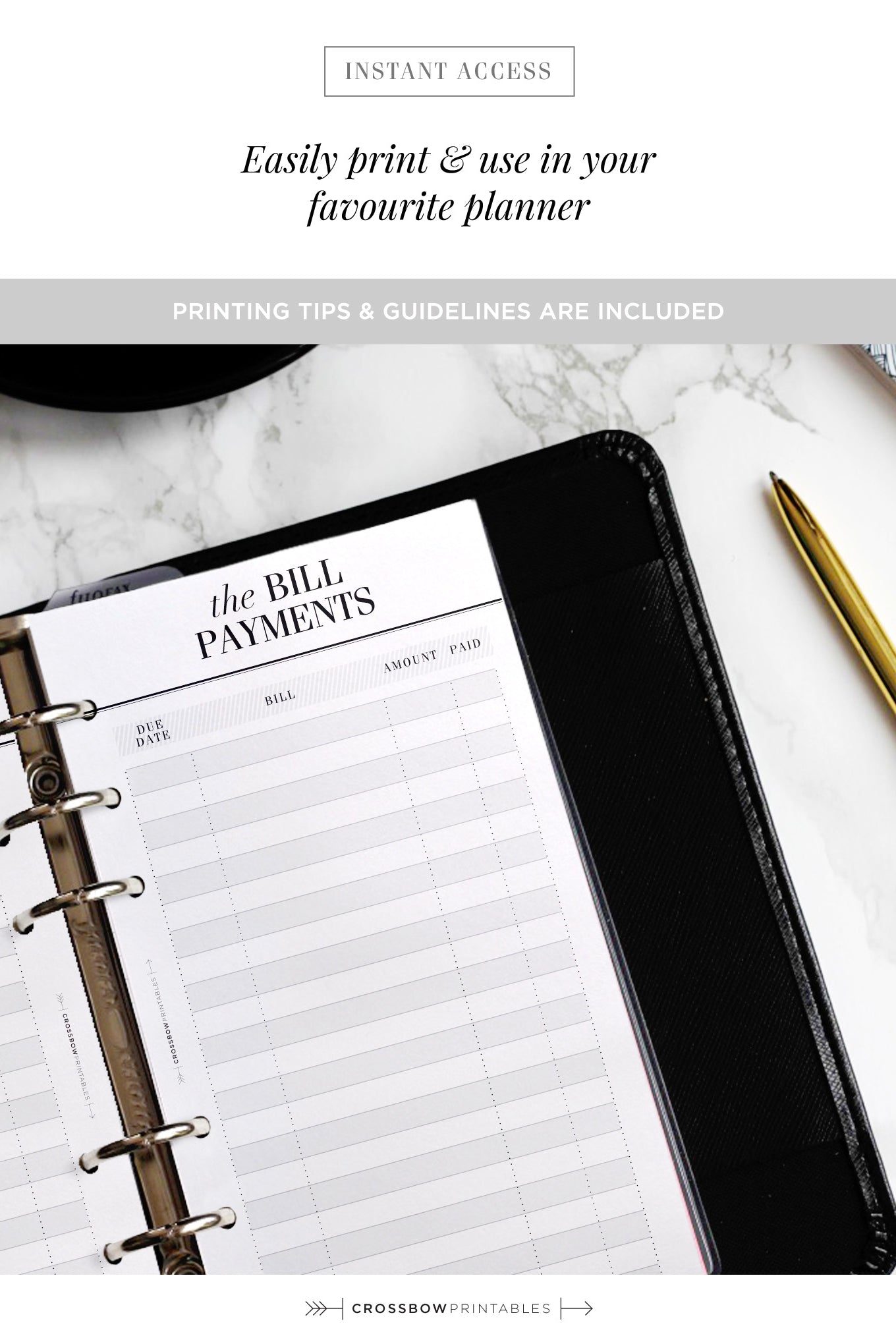 bill payments personal size printable