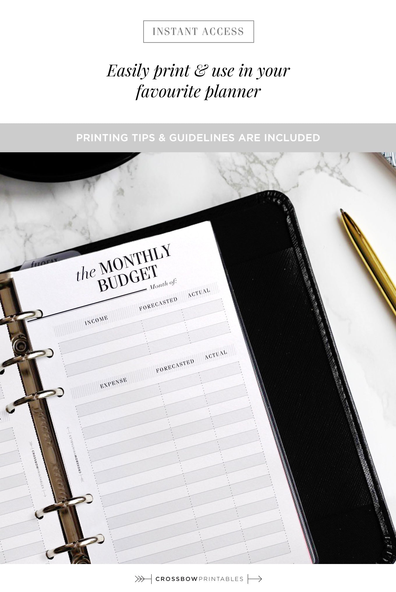 monthly budget printable personal size inserts