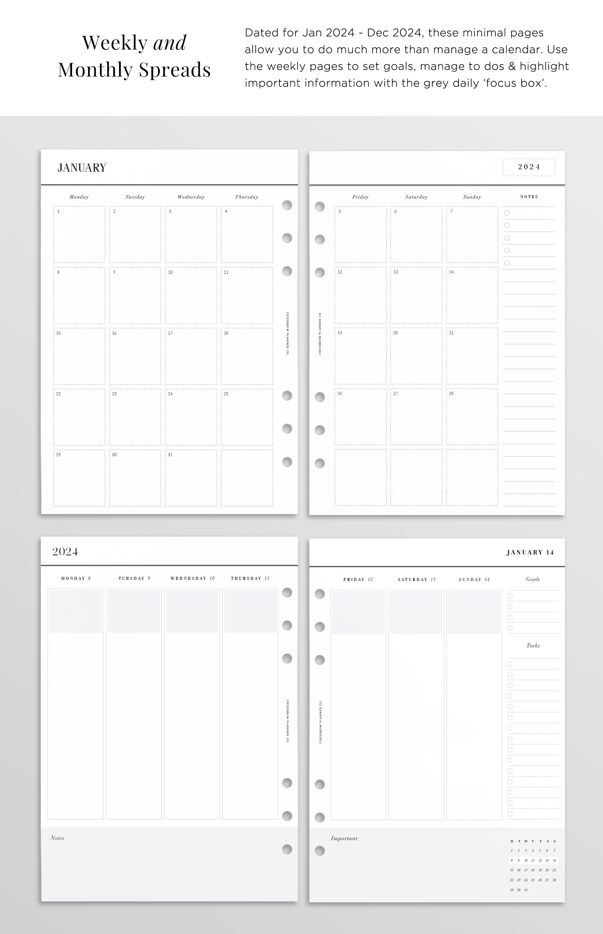 PRINTED A5 2024 Dated Starter Pack Planner Inserts 6 Ring Planner  Minimalist Agenda 