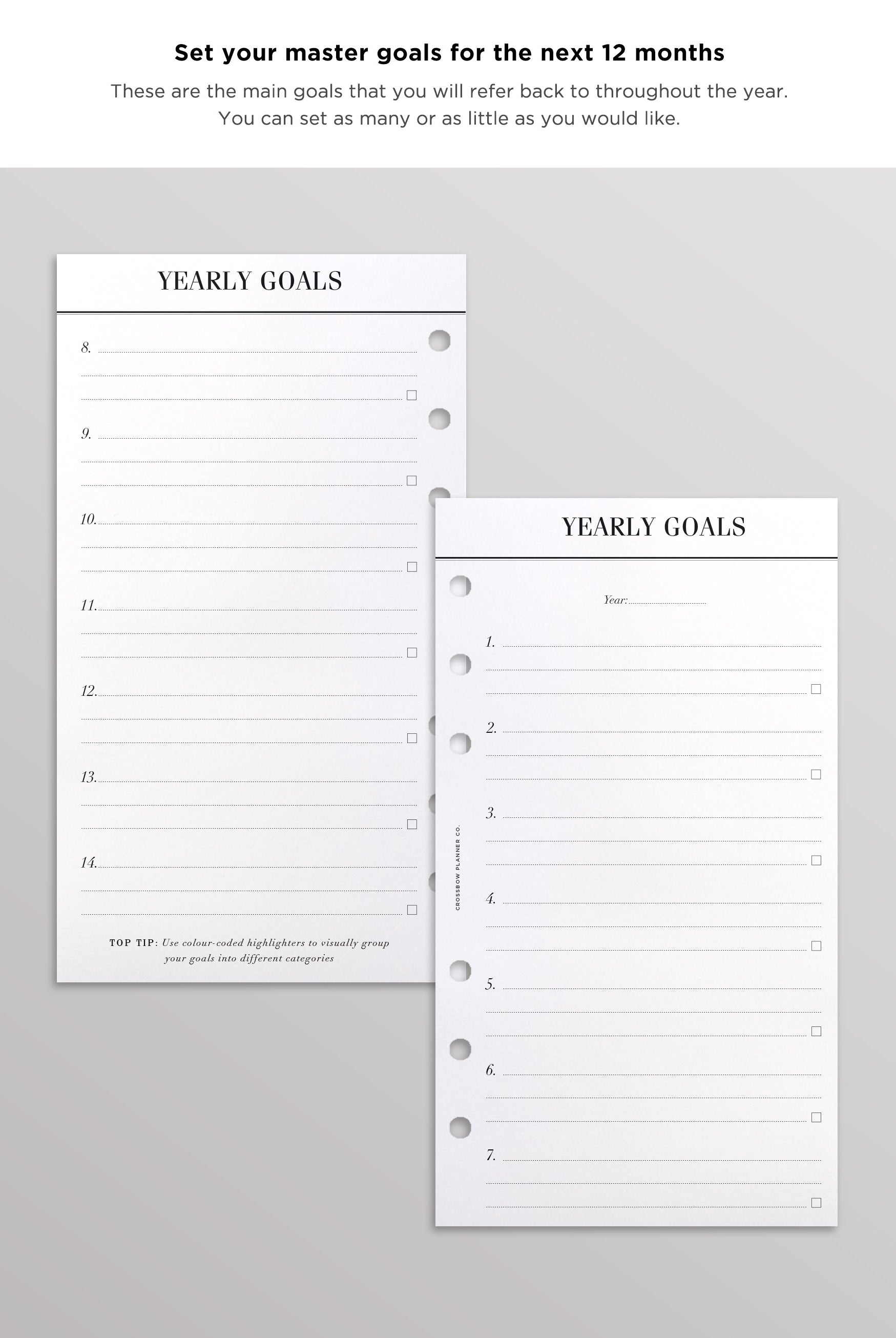 yearly goal planner inserts