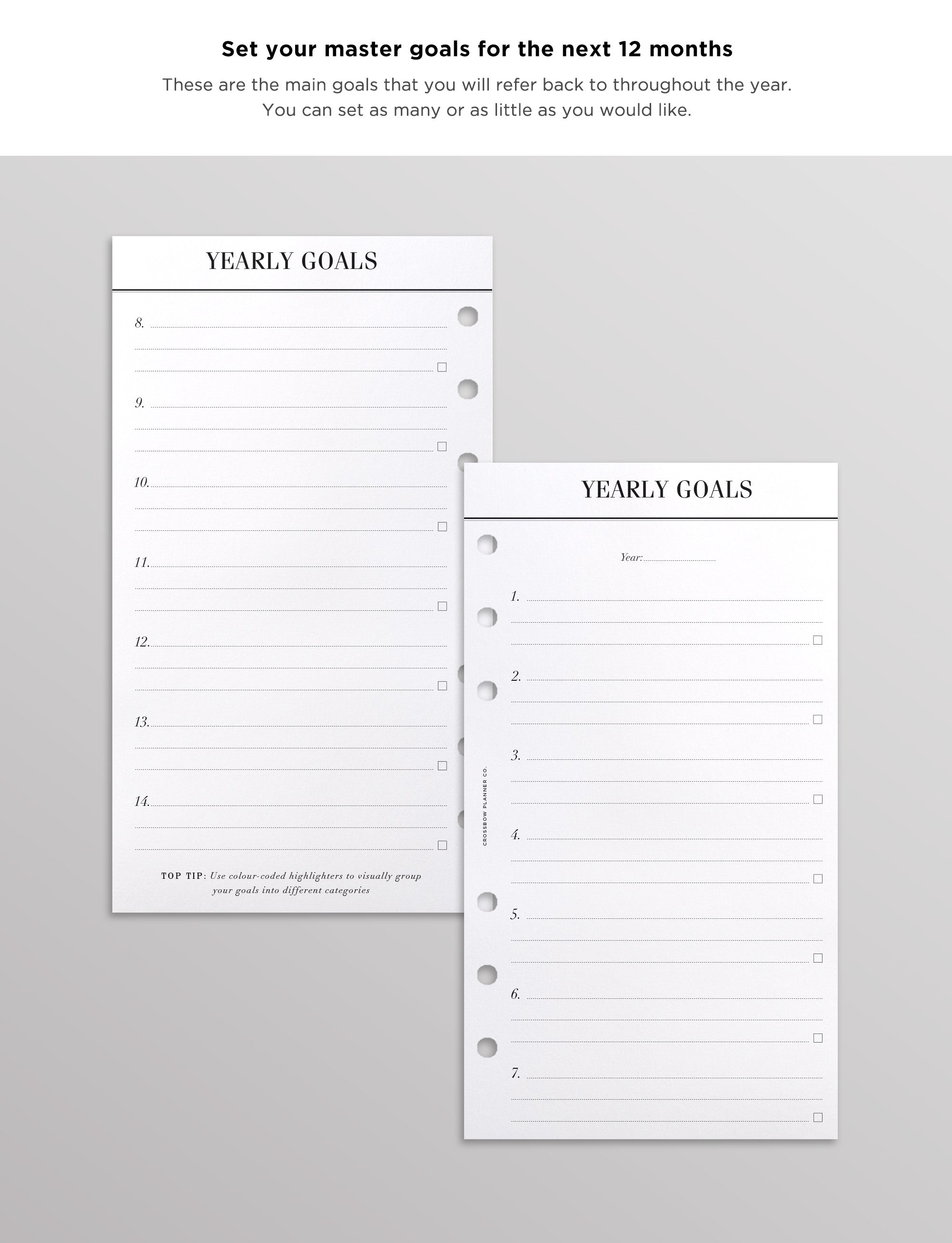 yearly goal planner inserts