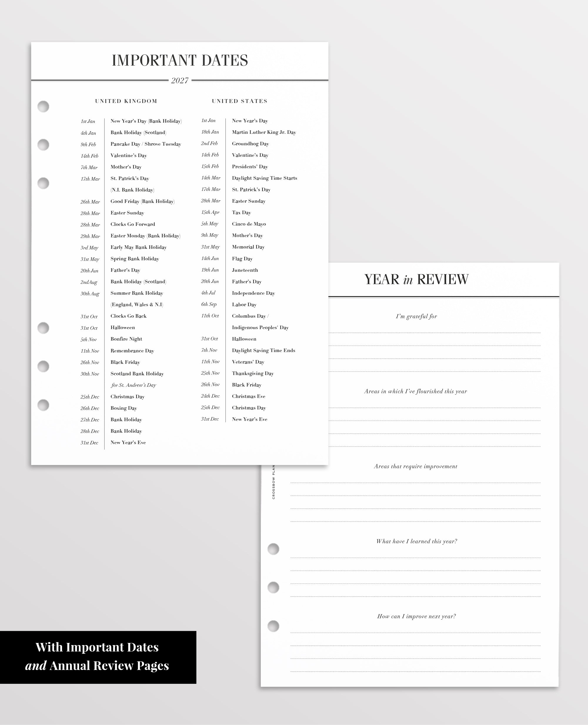 a5 planner refills 2027