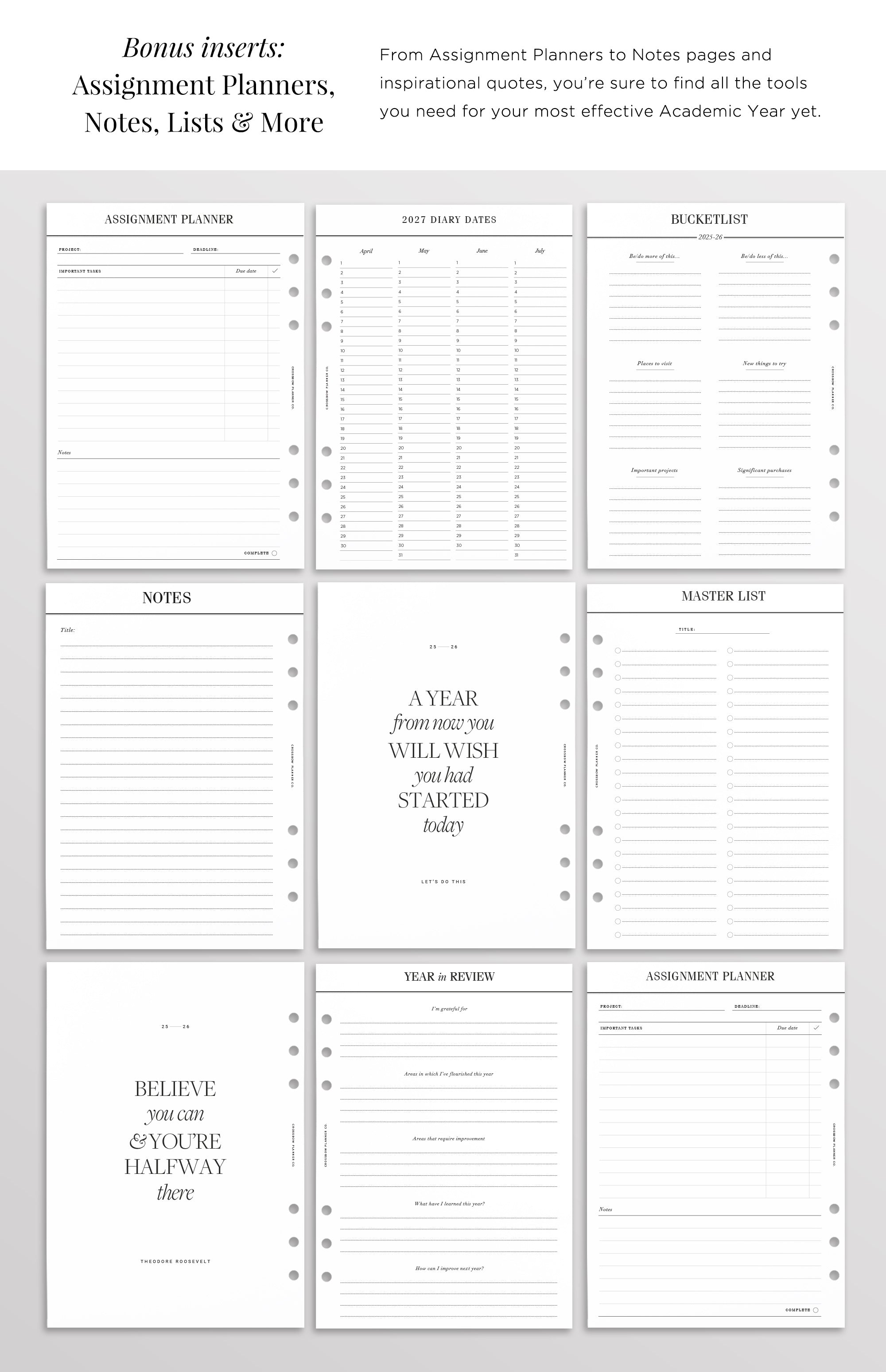 a5 academic diary inserts