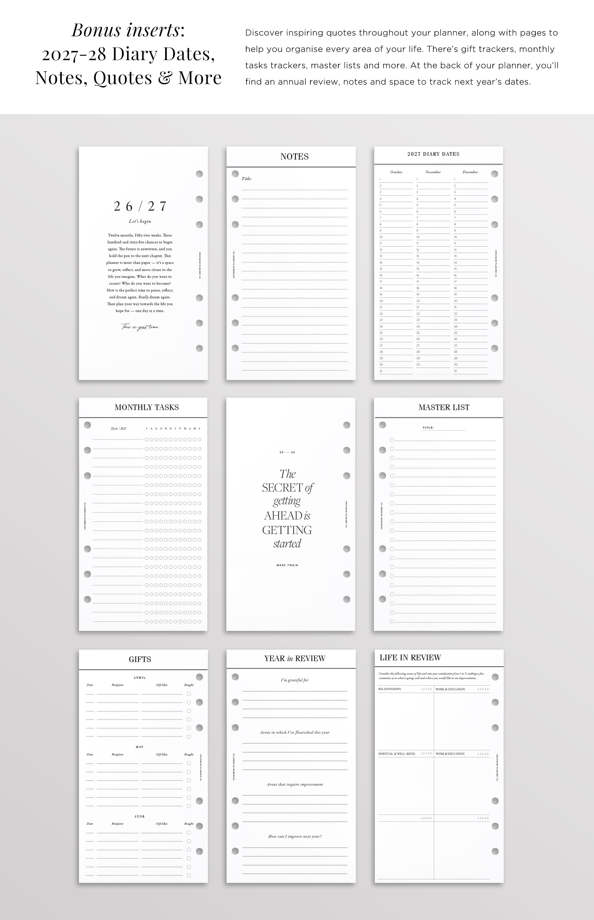 mid year Personal size Planner Inserts
