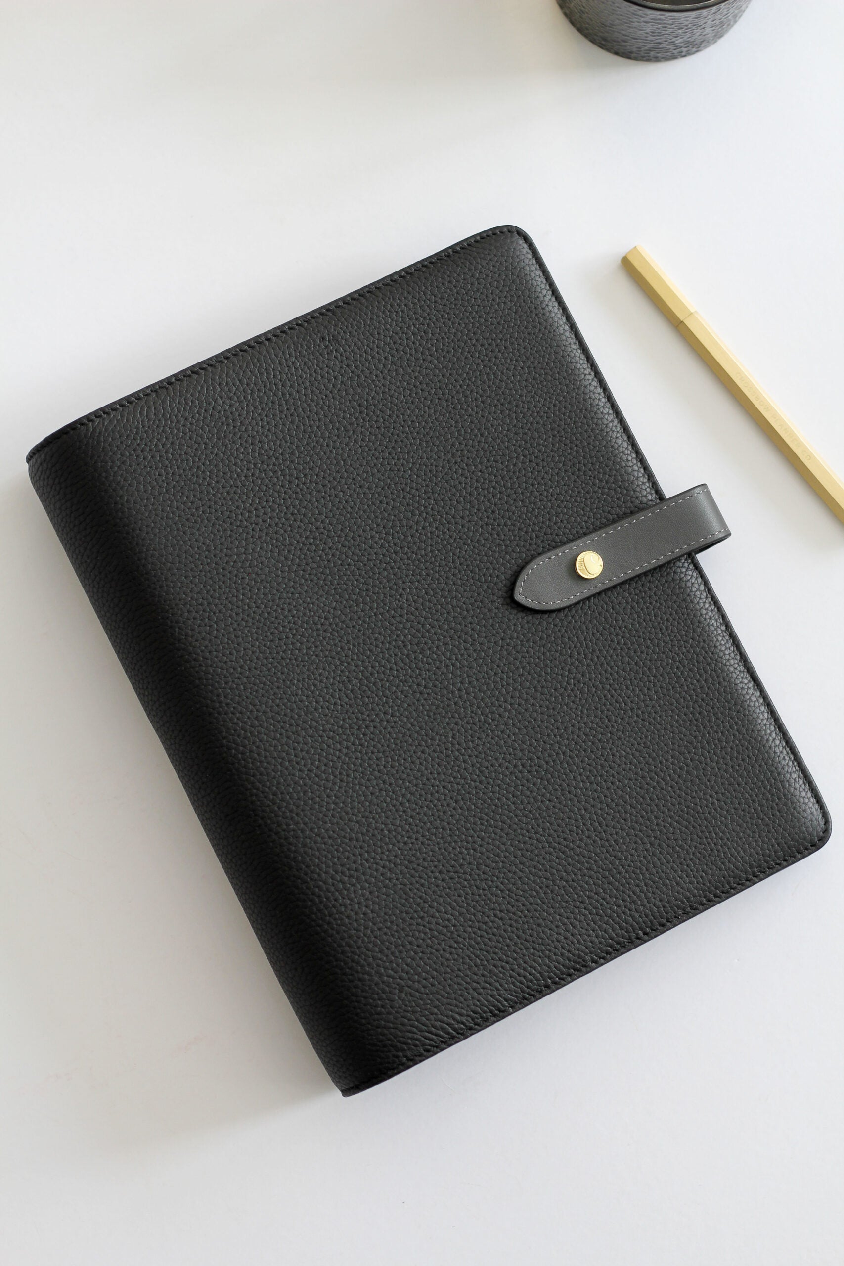 ring binder leather a5 black and grey