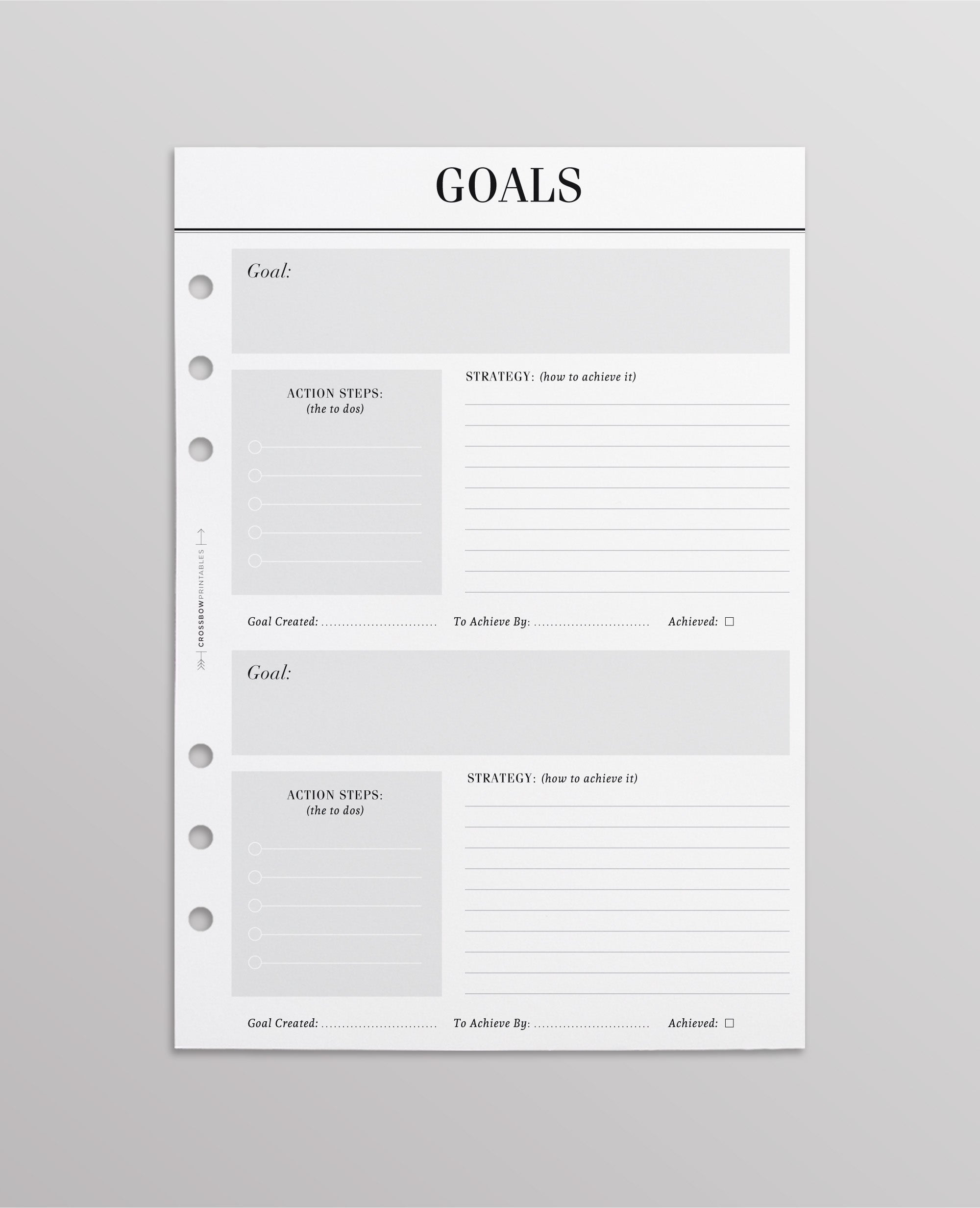 goal a5 planner pages