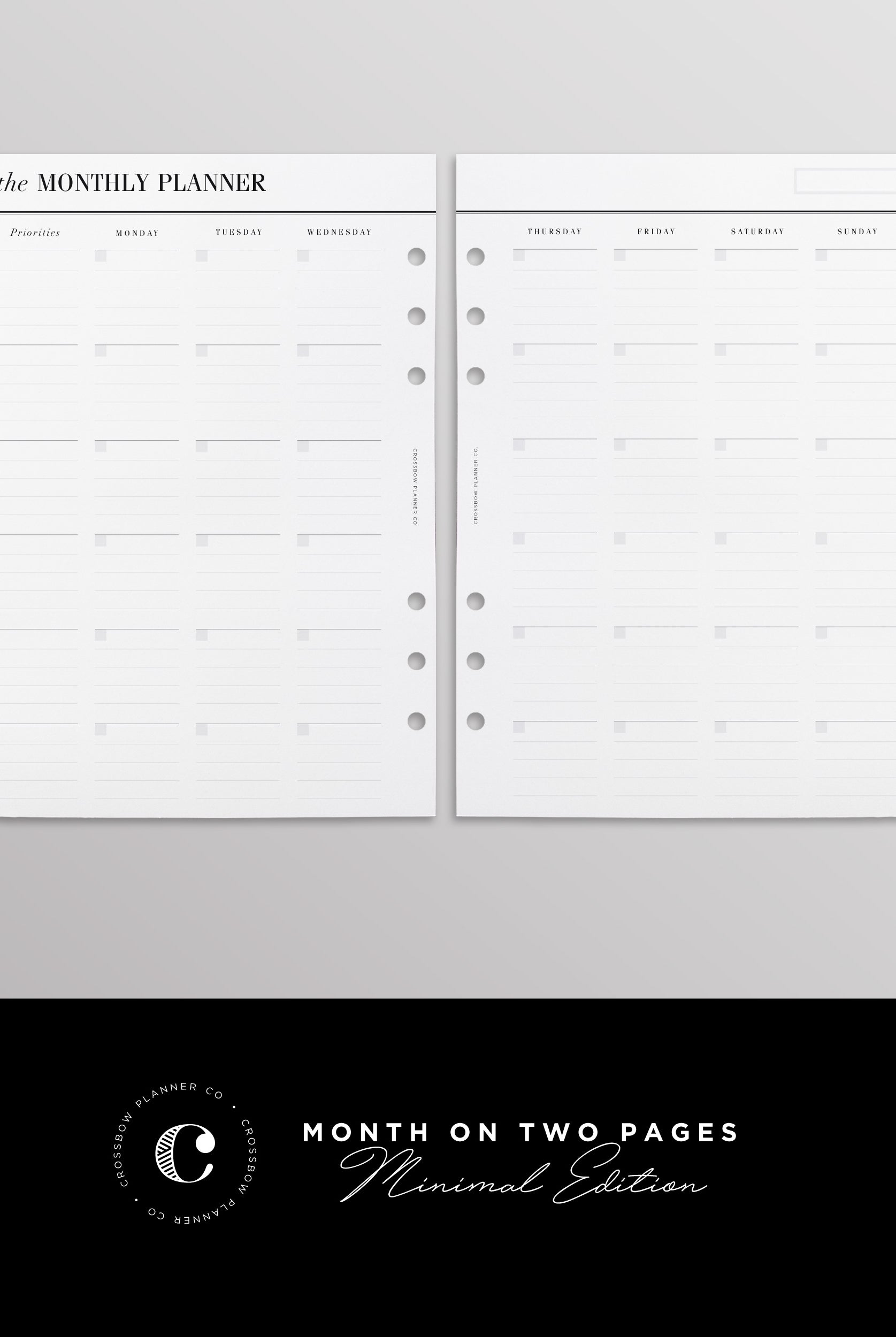 month on two pages minimal planner inserts