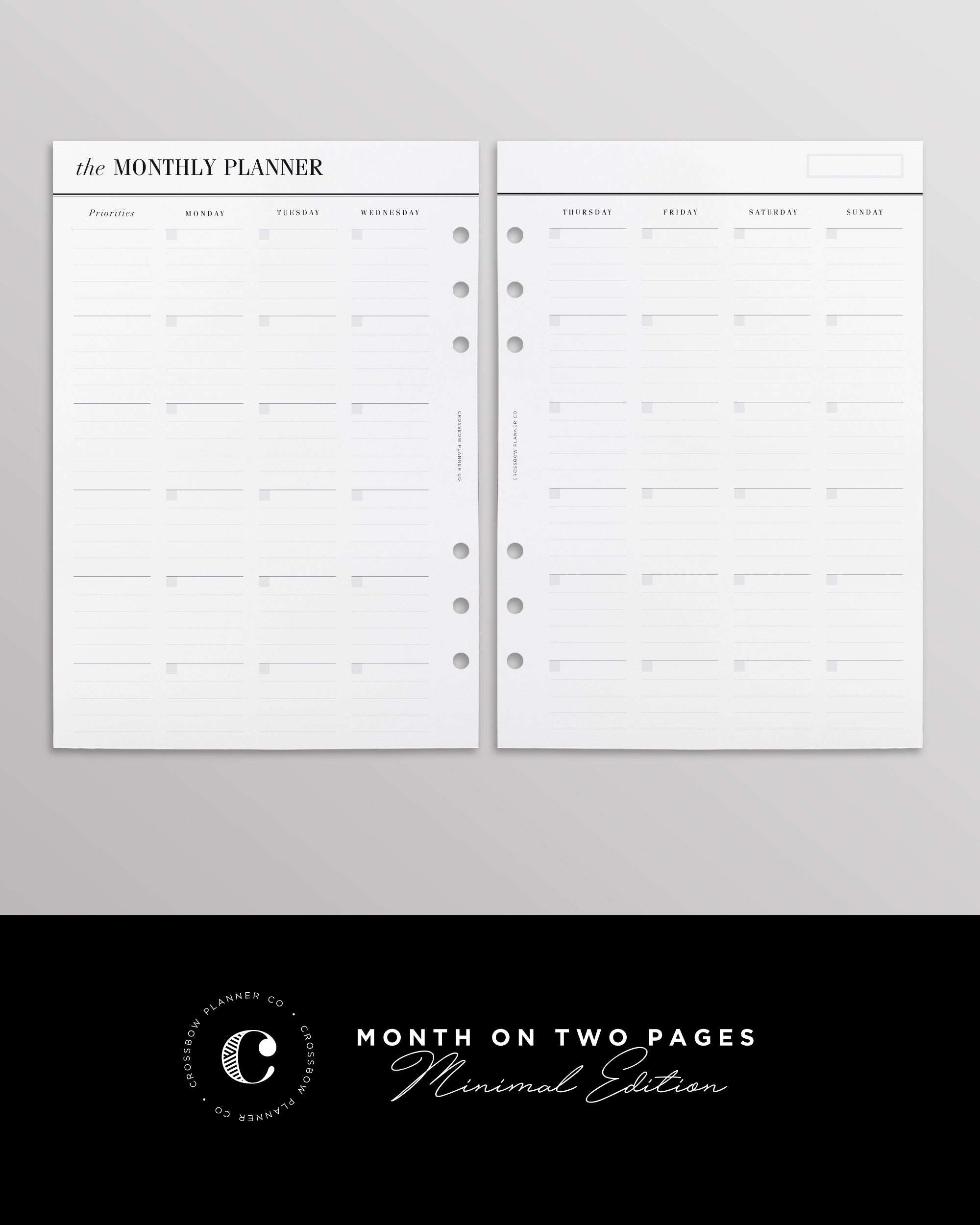 month on two pages minimal planner inserts