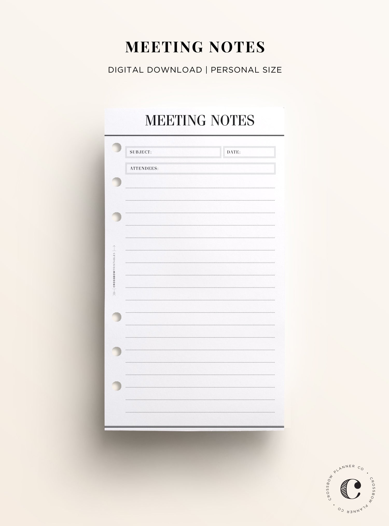 Minimal Personal Printables meeting notes
