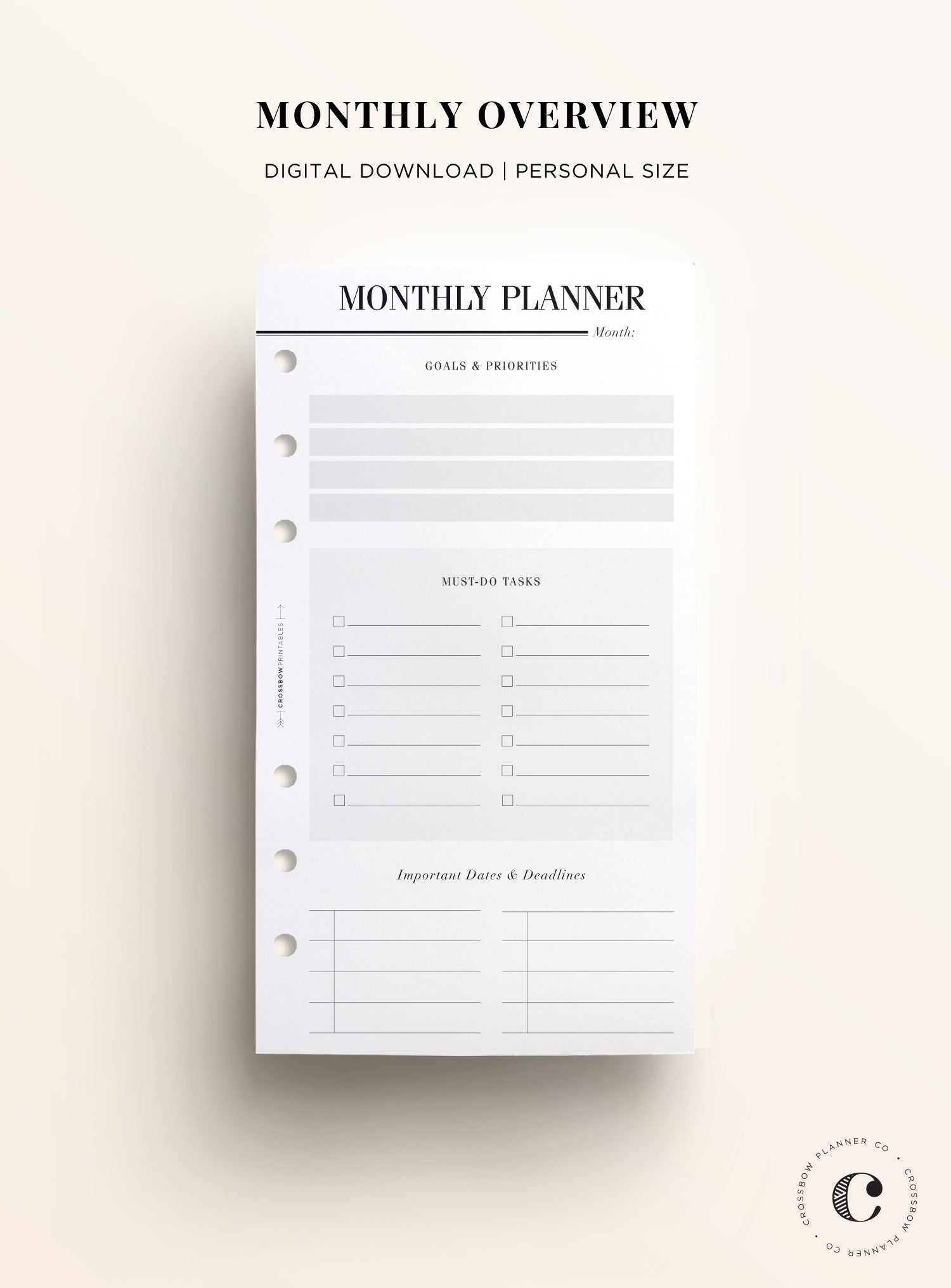 monthly printable personal size pages