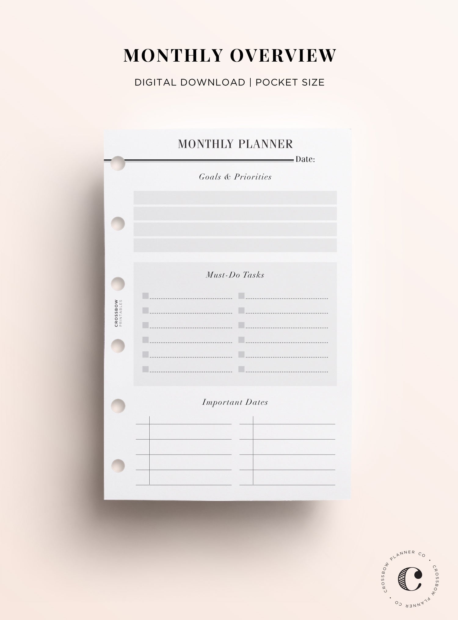 Monthly Planner: Printable Pocket Size Pages – Crossbow Planner Co. monthly-planner-printable-pocket-size-pages-crossbow-planner-co