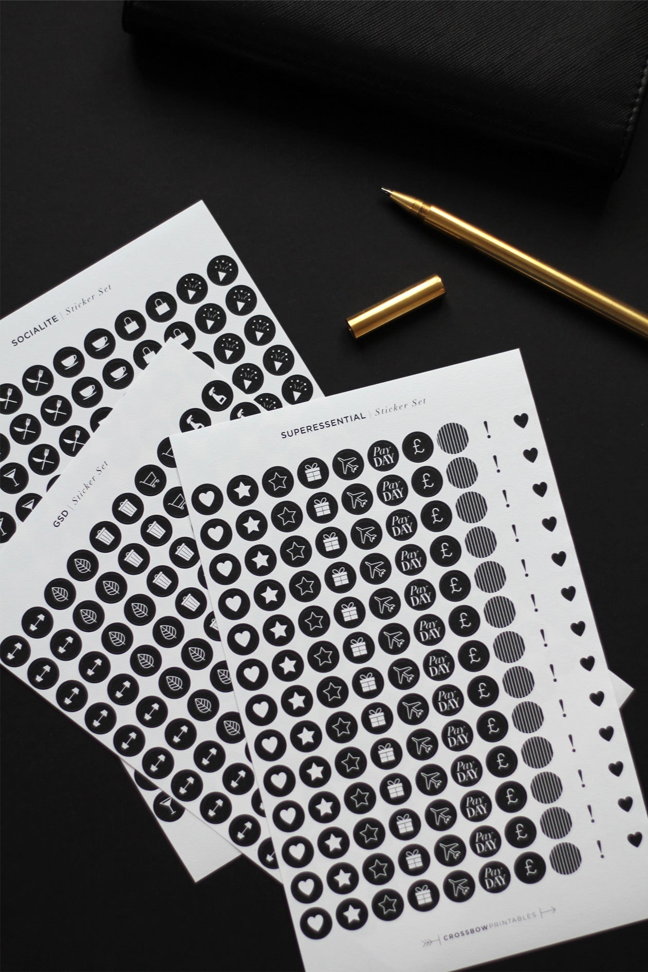 Minimal Icon Sticker Set: Black and White Planner Stickers – Crossbow ...