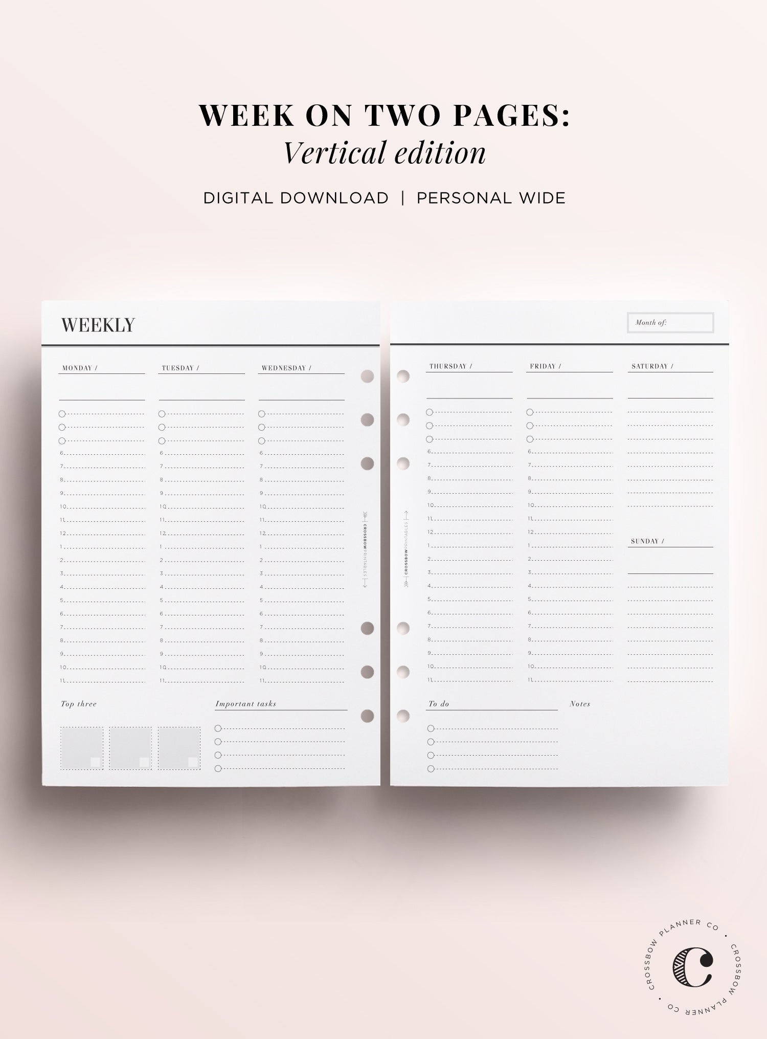 week-on-two-pages-vertical-edition-personal-wide-printable-crossbow-planner-co for Free 2 Page Weekly Planner Printable Week On Two Pages Vertical Edition: Personal Wide Printable – Crossbow Planner Co. for Free 2 Page Weekly Planner Printable