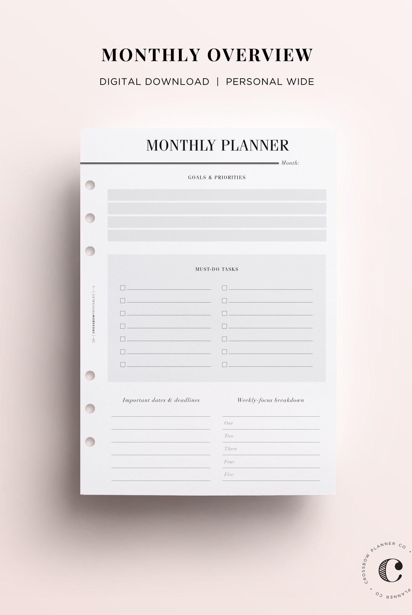 monthly personal wide printable