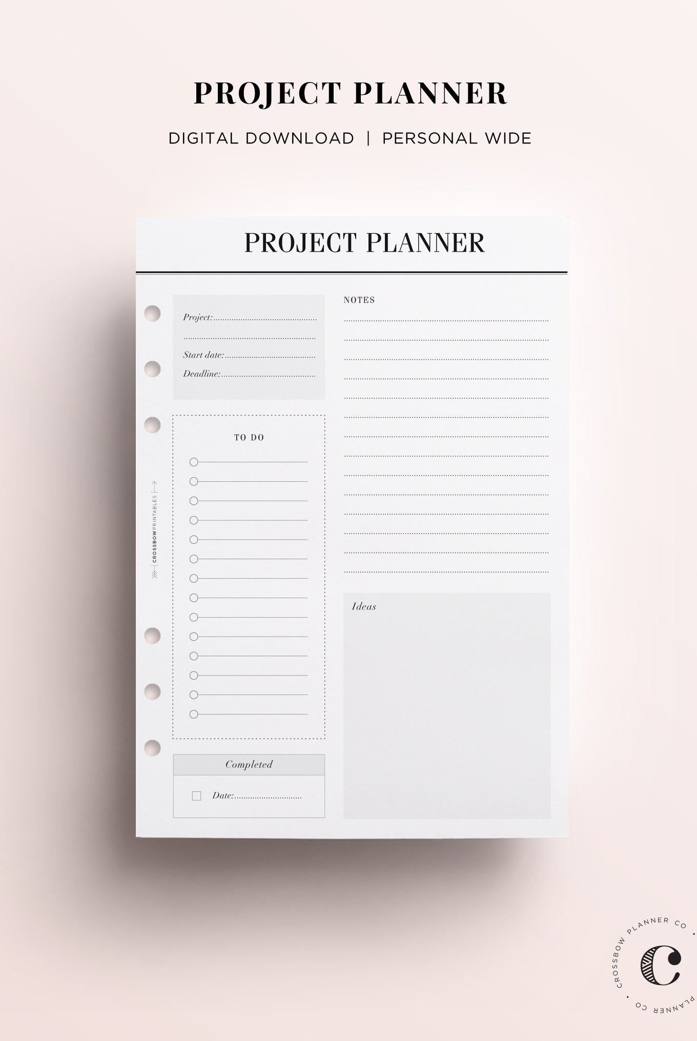 project planner printable personal wide