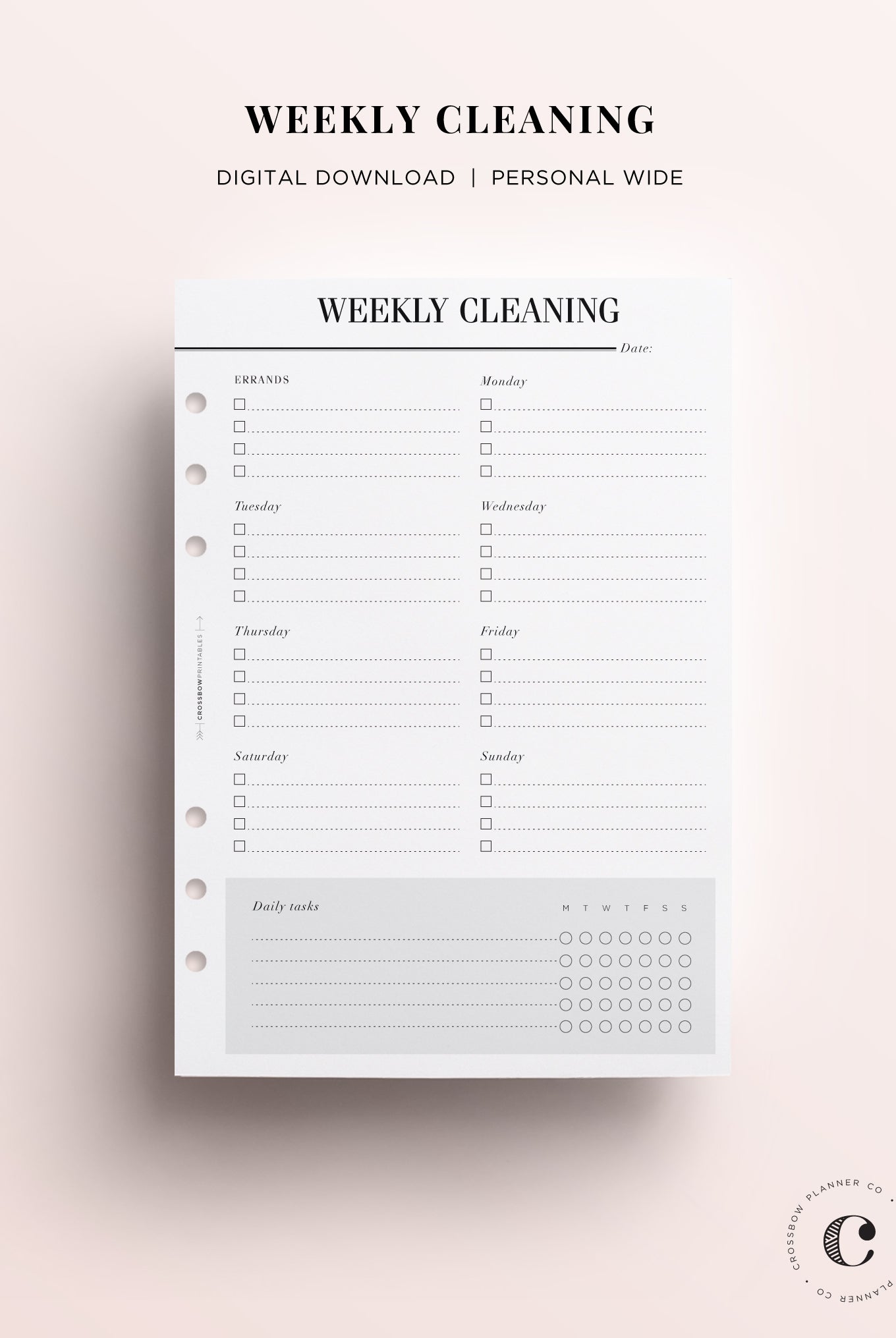 personal wide cleaning planner