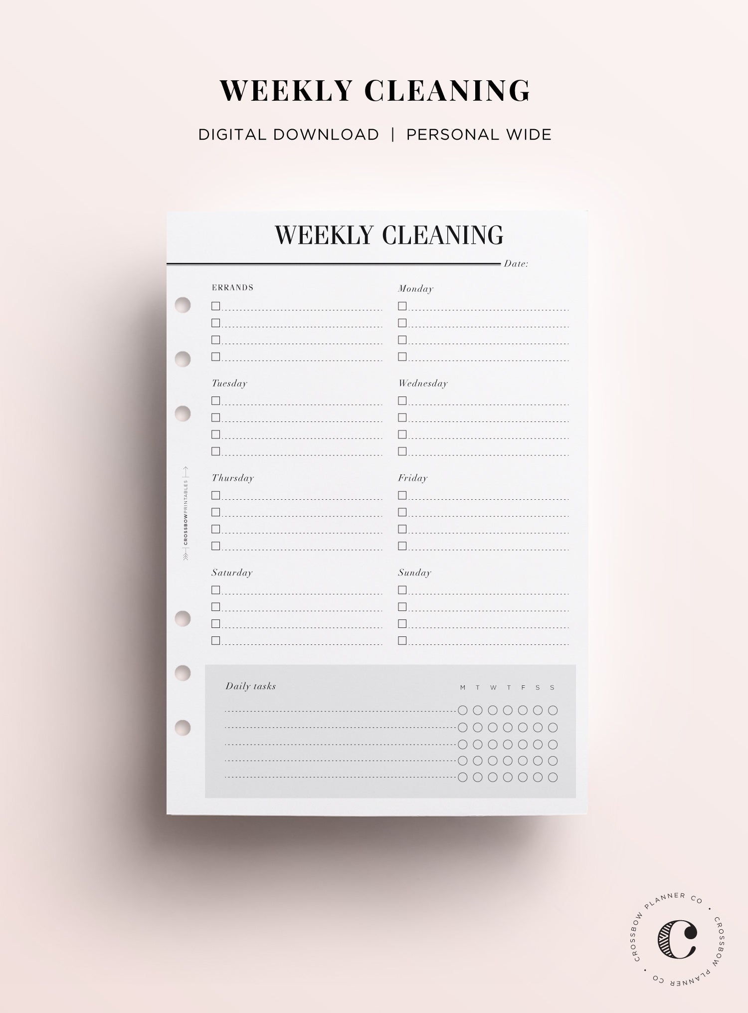personal wide cleaning planner