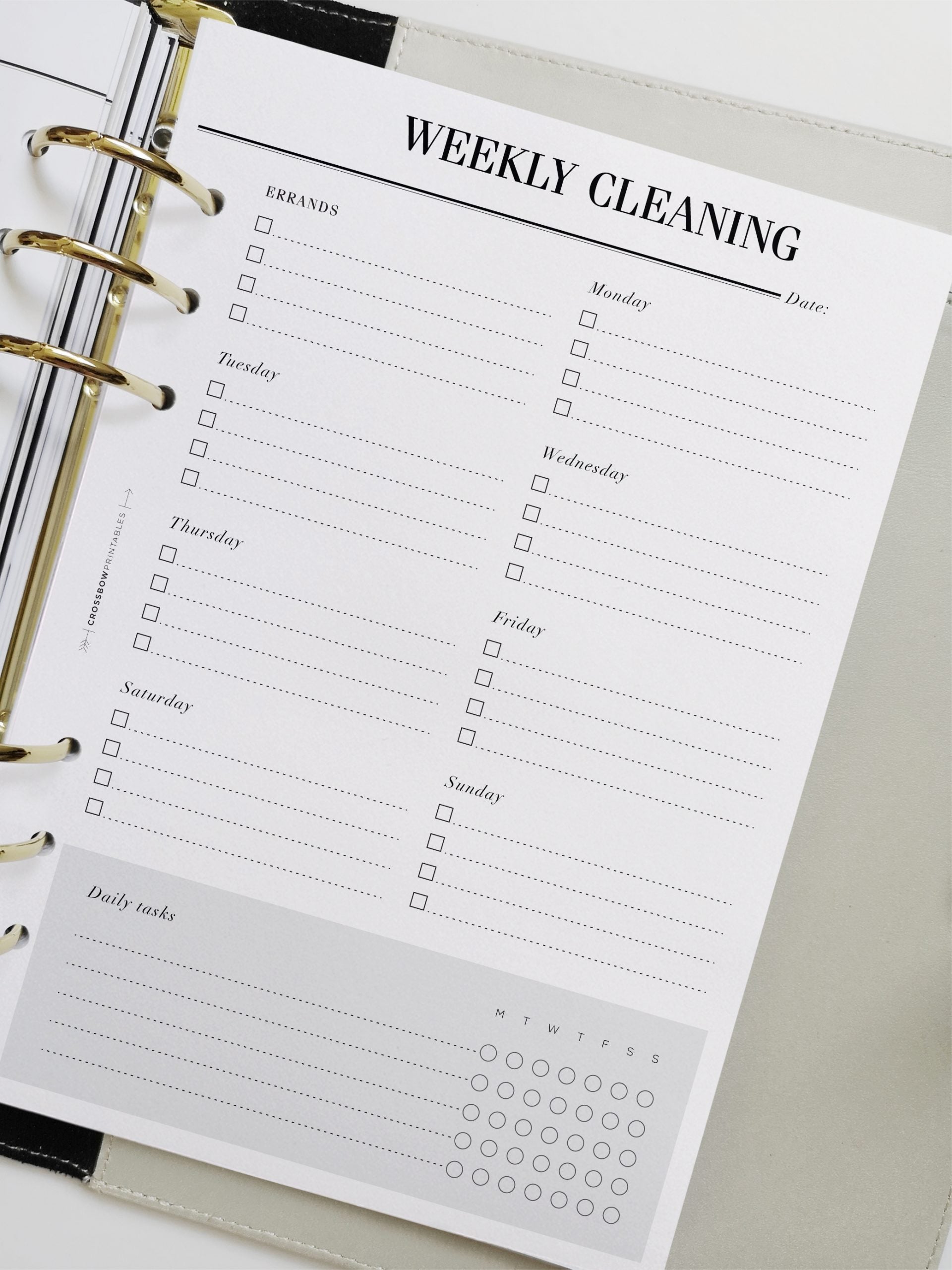 Weekly Cleaning Printable Planner Inserts Personal Wide Crossbow
