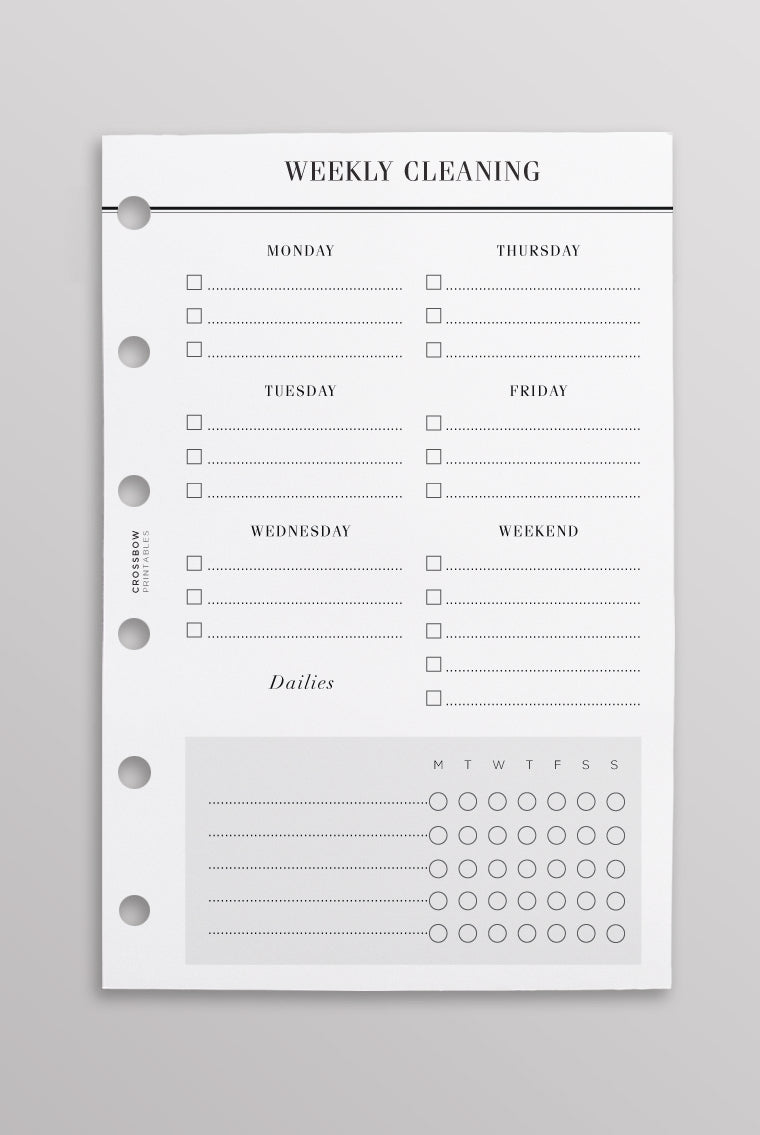 weekly cleaning planner insert pocket
