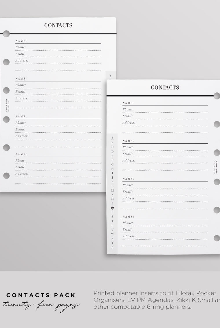 pocket contacts planner