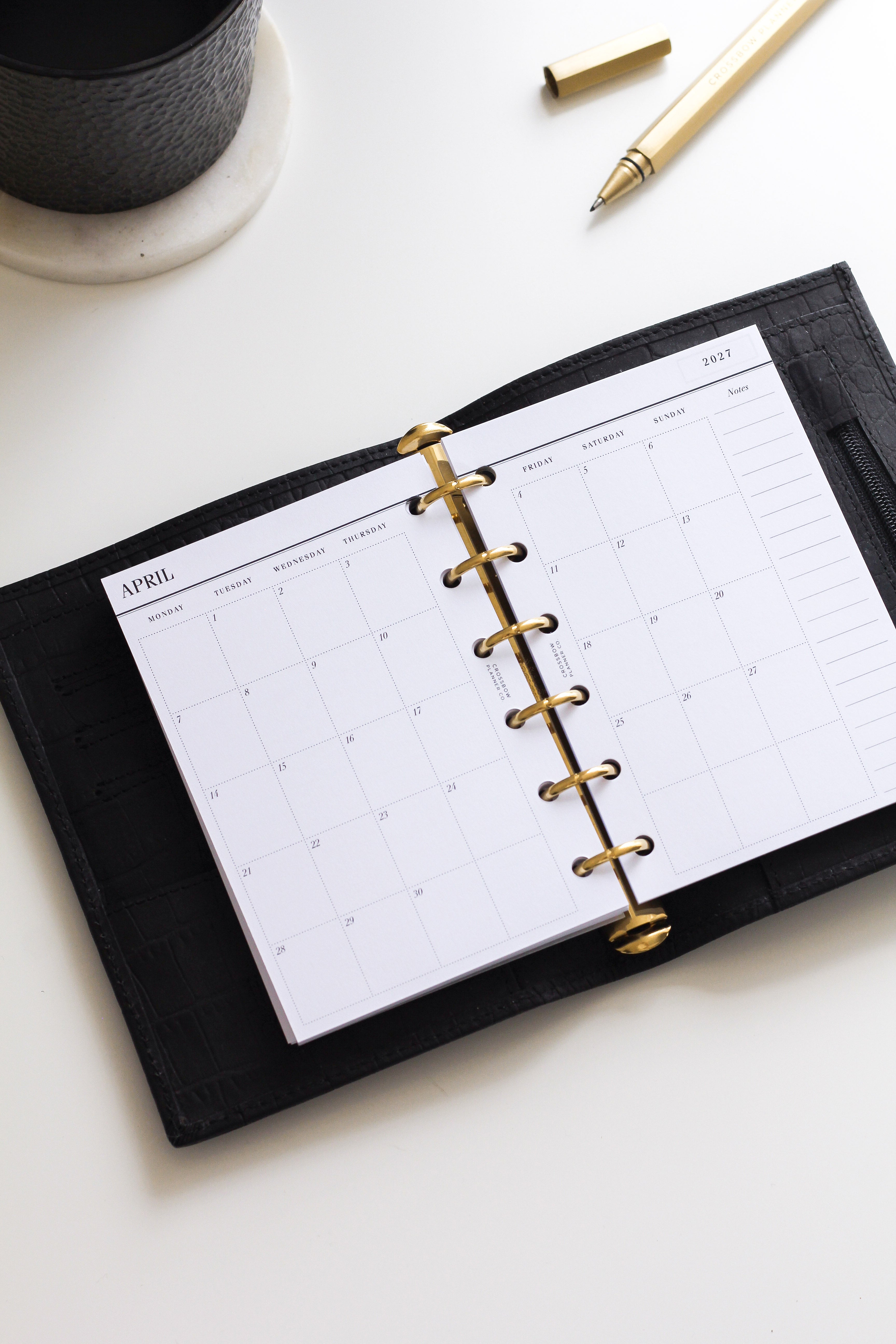 Dated 2027 weekly monthly calendar insert pages for Pocket size 6 ring binder
