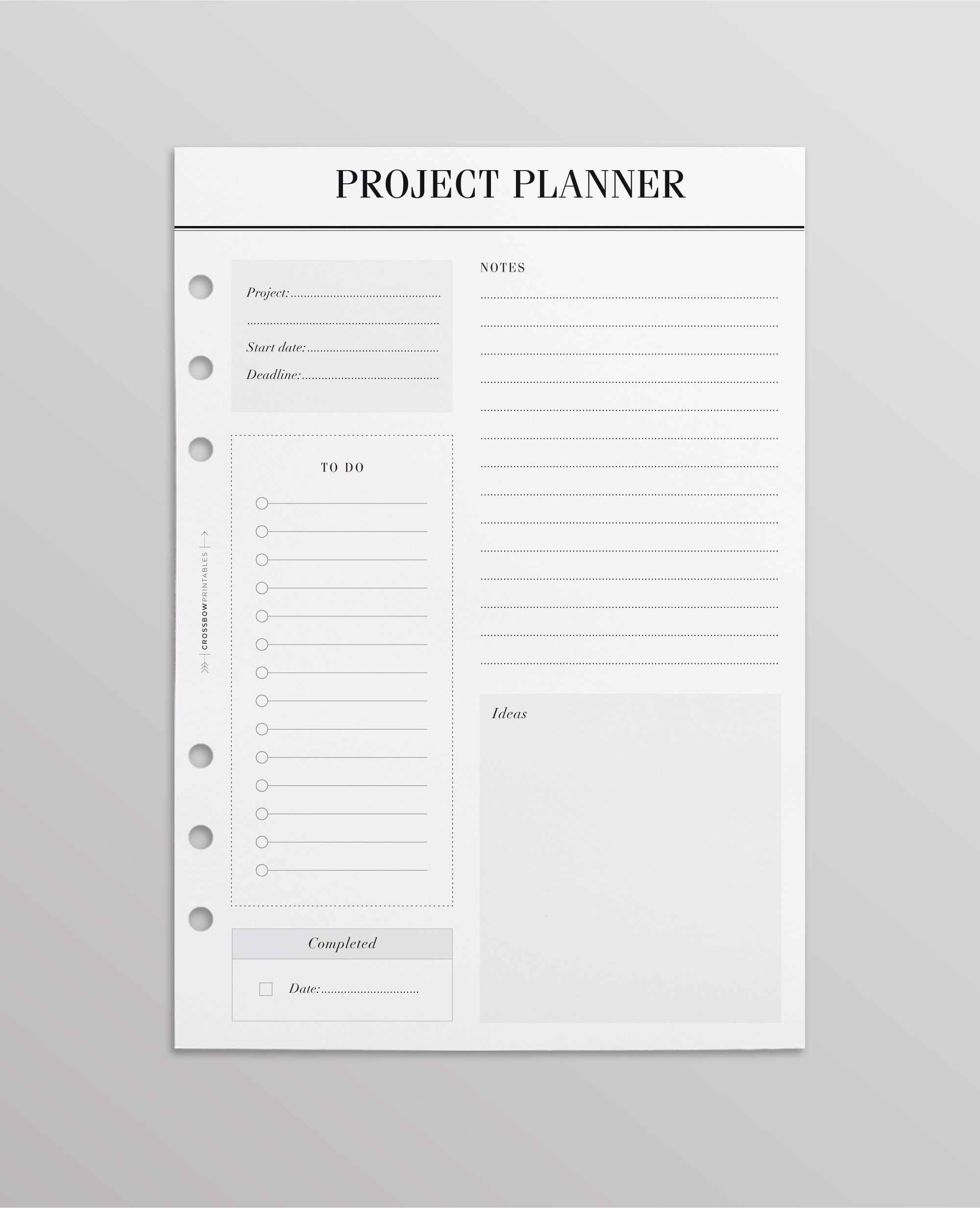 printed a5 inserts project planner