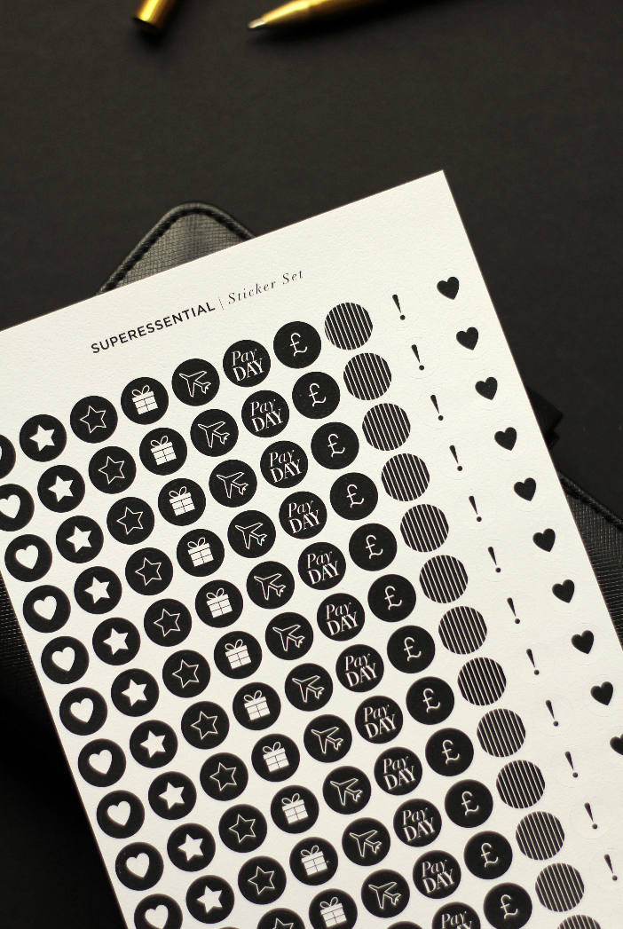 black and white planner stickers