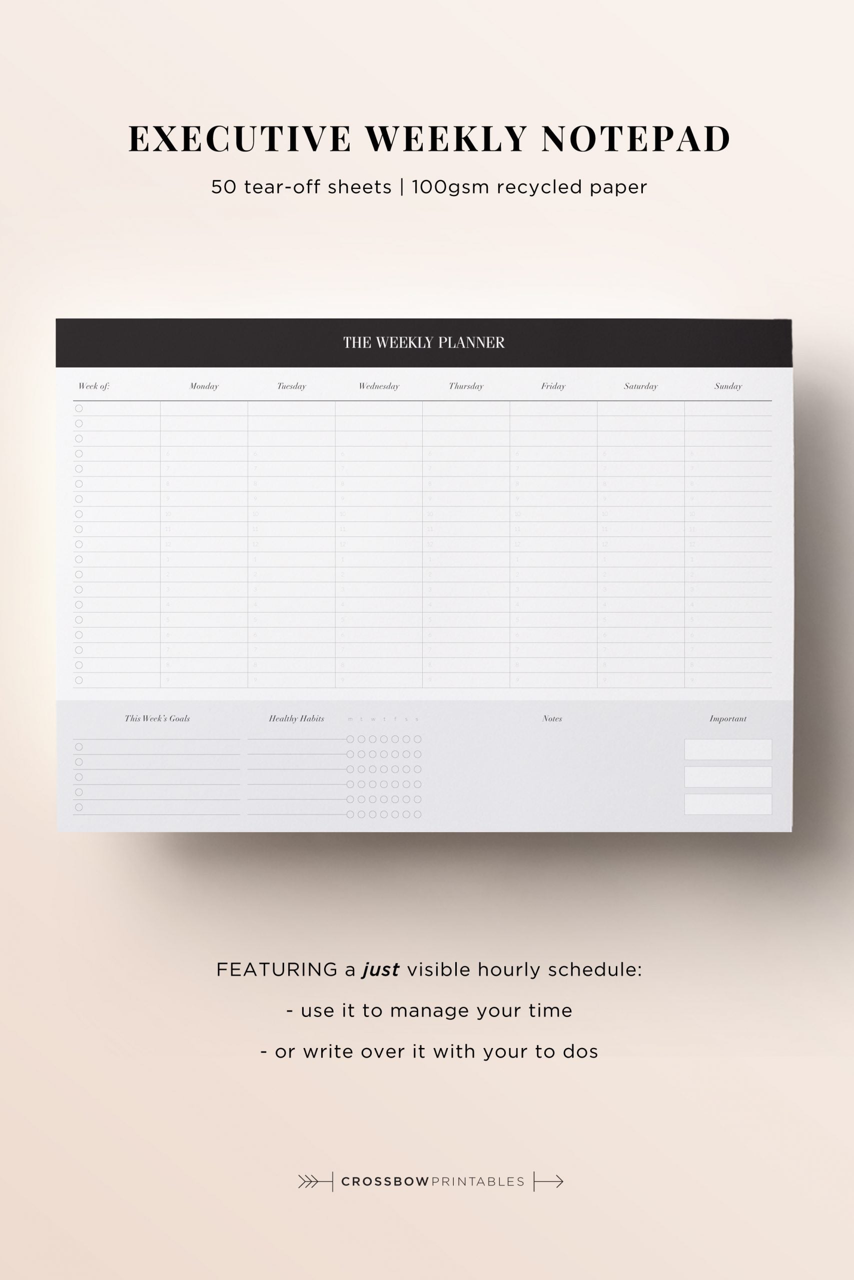 Weekly Desk Pad, Minimal Weekly Notepad, Weekly Planner Notepad, A4 Desk Planner, Weekly Schedule with store 50 Tear-Off Sheets