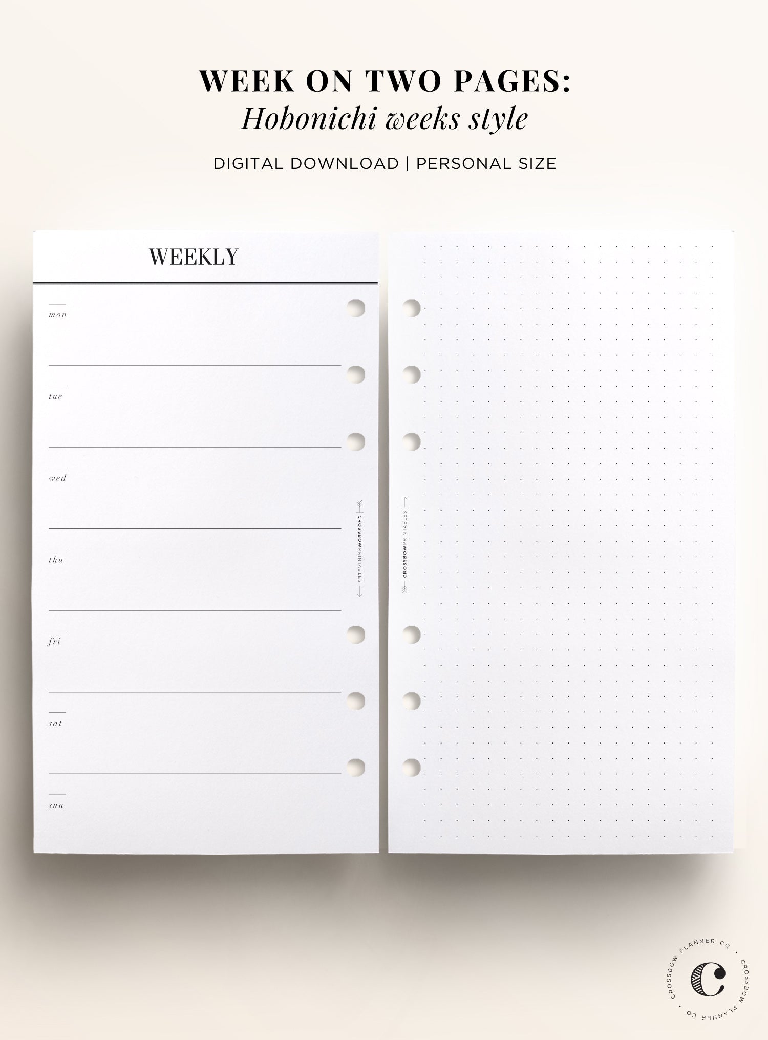 Personal Week On Two Pages: Hobonichi Style Printable – Crossbow Planner Co. personal-week-on-two-pages-hobonichi-style-printable-crossbow-planner-co