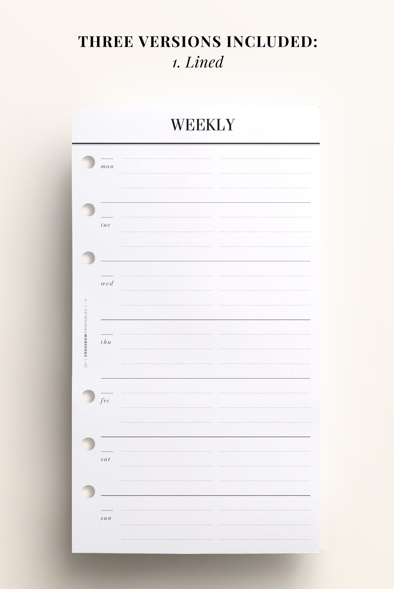 personal size weekly printable inserts