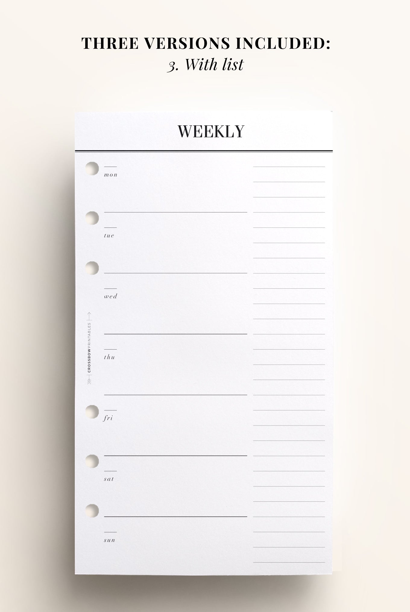 horizontal weekly personal size printable