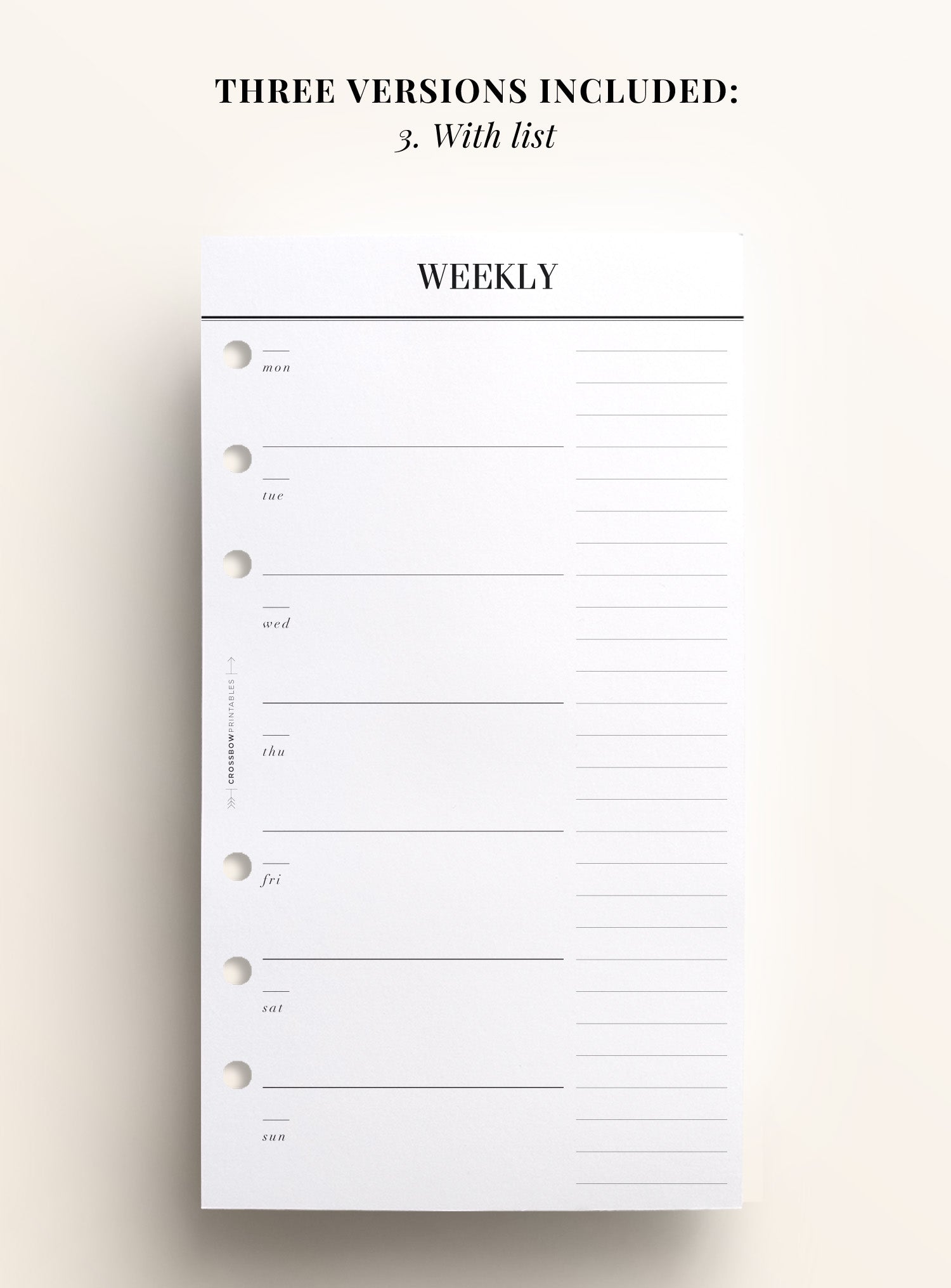 horizontal weekly personal size printable
