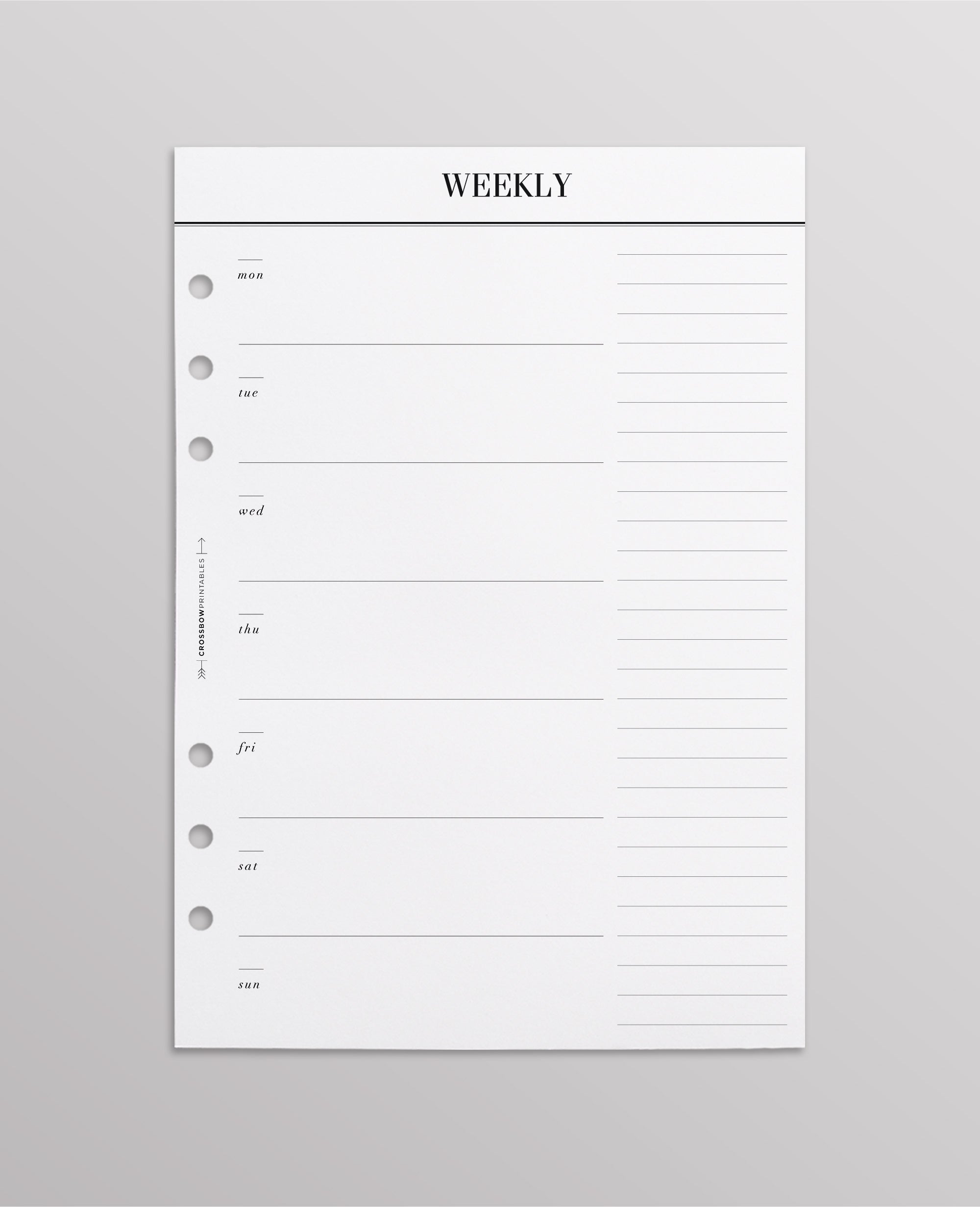 A5 Week on one page planner inserts