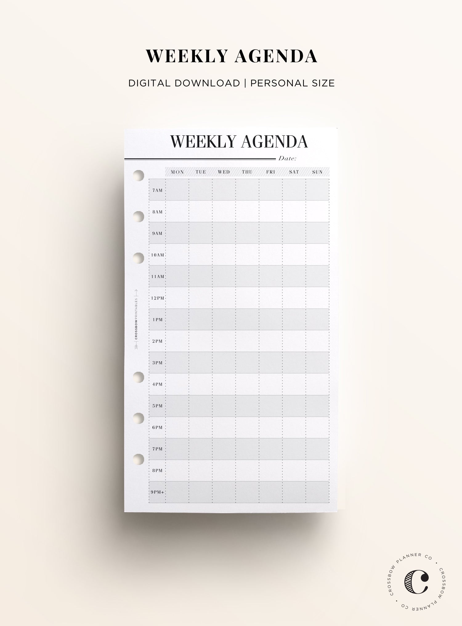 Weekly Agenda Printable Personal Size