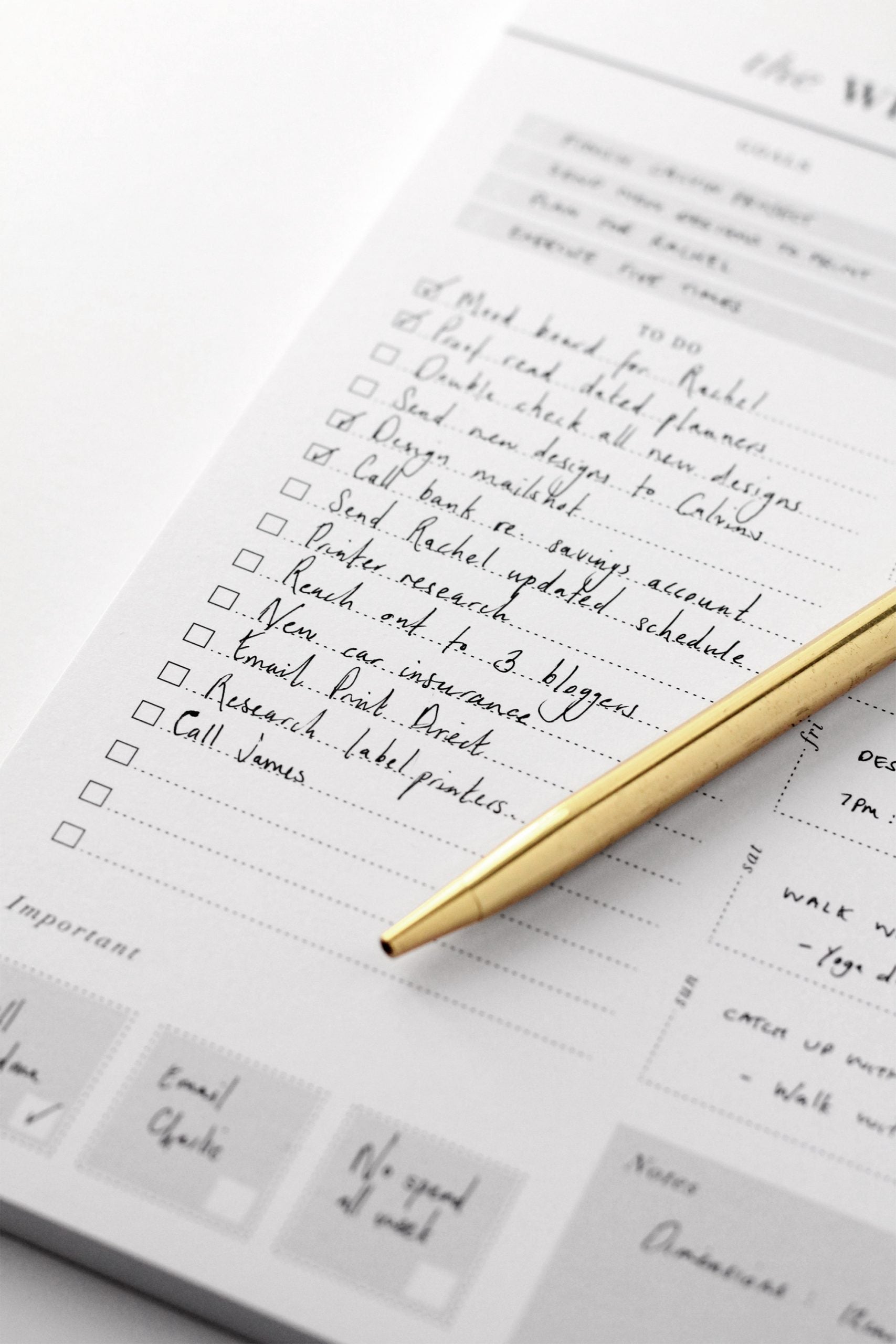 week overview notepad