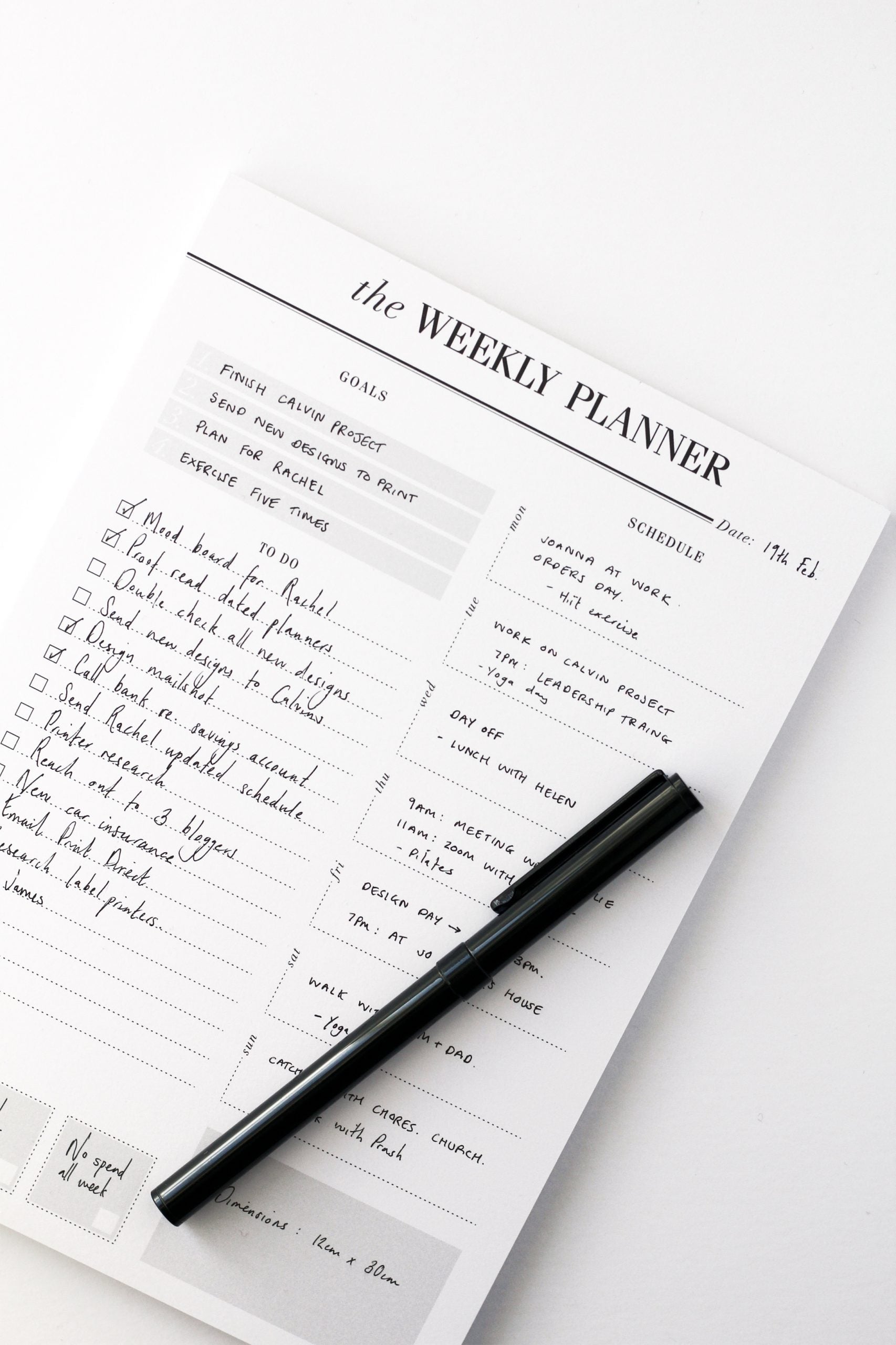 minimal weekly notepad